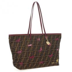 مملوكة مسبقًا Fendi Tobacco Zucca Canvas 'Roll' Horse Detail Tote 