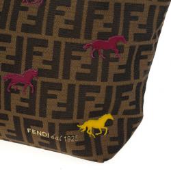 مملوكة مسبقًا Fendi Tobacco Zucca Canvas 'Roll' Horse Detail Tote 