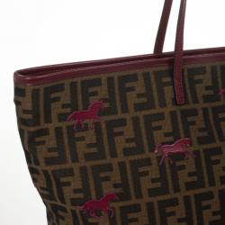 مملوكة مسبقًا Fendi Tobacco Zucca Canvas 'Roll' Horse Detail Tote 