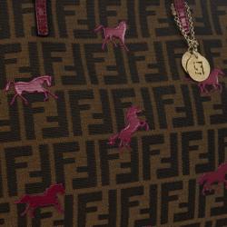 مملوكة مسبقًا Fendi Tobacco Zucca Canvas 'Roll' Horse Detail Tote 