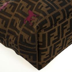مملوكة مسبقًا Fendi Tobacco Zucca Canvas 'Roll' Horse Detail Tote 