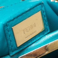 Pre Owned Fendi Turquoise Leather Mini Peekaboo Top Handle Bag