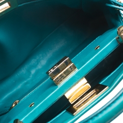 Pre Owned Fendi Turquoise Leather Mini Peekaboo Top Handle Bag