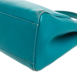 Pre Owned Fendi Turquoise Leather Mini Peekaboo Top Handle Bag