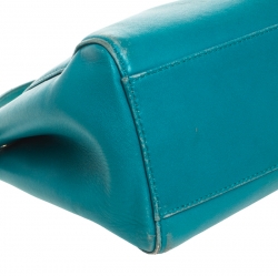Pre Owned Fendi Turquoise Leather Mini Peekaboo Top Handle Bag