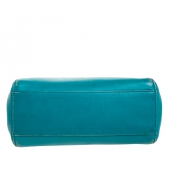 Pre Owned Fendi Turquoise Leather Mini Peekaboo Top Handle Bag