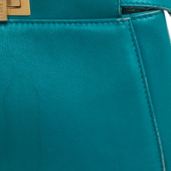 Pre Owned Fendi Turquoise Leather Mini Peekaboo Top Handle Bag