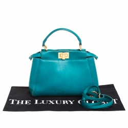 Pre Owned Fendi Turquoise Leather Mini Peekaboo Top Handle Bag