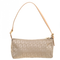 Fendi Beige Zucchino Canvas Small Baguette