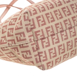Pre Owned Fendi Light Pink/Beige Zucchino Canvas and Leather Tote