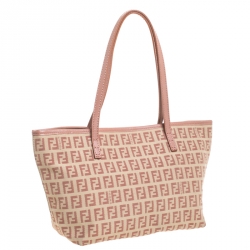 Pre Owned Fendi Light Pink/Beige Zucchino Canvas and Leather Tote