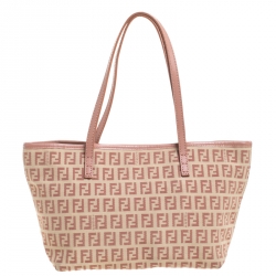 Pre Owned Fendi Light Pink/Beige Zucchino Canvas and Leather Tote
