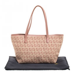 Pre Owned Fendi Light Pink/Beige Zucchino Canvas and Leather Tote