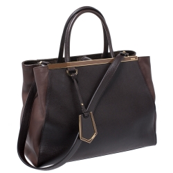 Pre Owned Fendi Dark Brown Leather Medium 2jours Tote