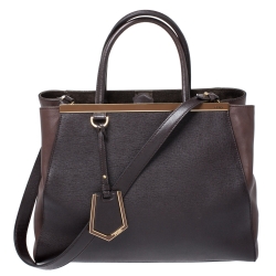 Pre Owned Fendi Dark Brown Leather Medium 2jours Tote
