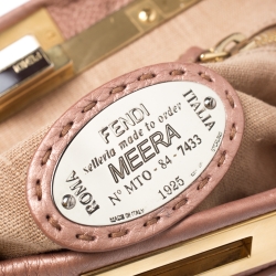 Pre Owned Fendi Metallic Pink Seleria Leather Medium Made To Order Peekaboo Top Handle Bag