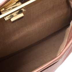 Pre Owned Fendi Metallic Pink Seleria Leather Medium Made To Order Peekaboo Top Handle Bag