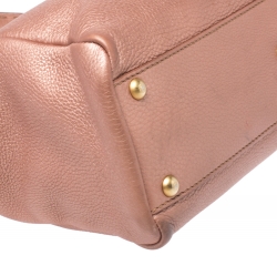 Pre Owned Fendi Metallic Pink Seleria Leather Medium Made To Order Peekaboo Top Handle Bag