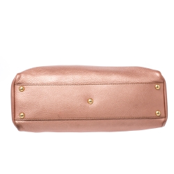 Pre Owned Fendi Metallic Pink Seleria Leather Medium Made To Order Peekaboo Top Handle Bag