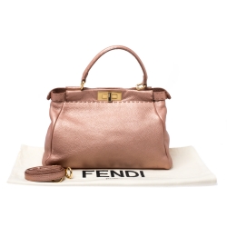 Pre Owned Fendi Metallic Pink Seleria Leather Medium Made To Order Peekaboo Top Handle Bag