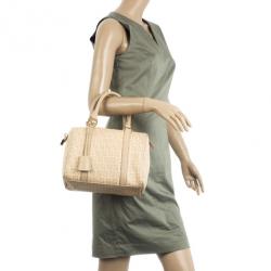 Pre Owned Fendi Beige Blush and Cream Zucchino Spalmati Boston Satchel