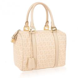 Pre Owned Fendi Beige Blush and Cream Zucchino Spalmati Boston Satchel