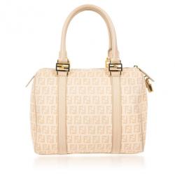 Pre Owned Fendi Beige Blush and Cream Zucchino Spalmati Boston Satchel