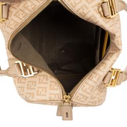 Pre Owned Fendi Beige Blush and Cream Zucchino Spalmati Boston Satchel