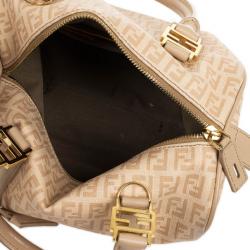 Pre Owned Fendi Beige Blush and Cream Zucchino Spalmati Boston Satchel