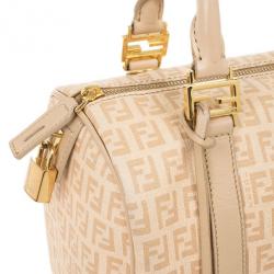 Pre Owned Fendi Beige Blush and Cream Zucchino Spalmati Boston Satchel