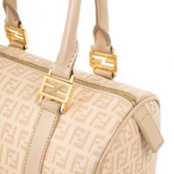 Pre Owned Fendi Beige Blush and Cream Zucchino Spalmati Boston Satchel