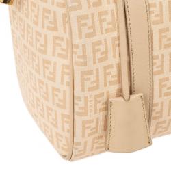 Pre Owned Fendi Beige Blush and Cream Zucchino Spalmati Boston Satchel