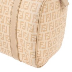 Pre Owned Fendi Beige Blush and Cream Zucchino Spalmati Boston Satchel