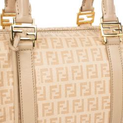 Pre Owned Fendi Beige Blush and Cream Zucchino Spalmati Boston Satchel