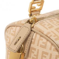 Pre Owned Fendi Beige Blush and Cream Zucchino Spalmati Boston Satchel