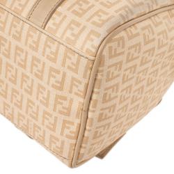 Pre Owned Fendi Beige Blush and Cream Zucchino Spalmati Boston Satchel