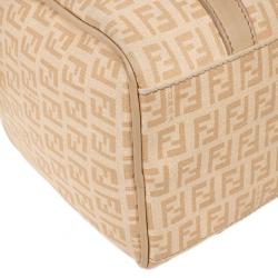 Pre Owned Fendi Beige Blush and Cream Zucchino Spalmati Boston Satchel