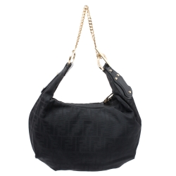 Pre Owned Fendi Black Zucca Canvas Chef Chain Link Hobo