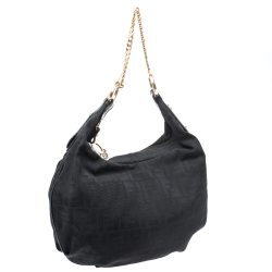 Pre Owned Fendi Black Zucca Canvas Chef Chain Link Hobo