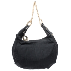 Pre Owned Fendi Black Zucca Canvas Chef Chain Link Hobo