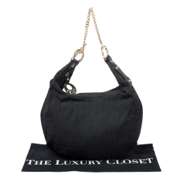 Pre Owned Fendi Black Zucca Canvas Chef Chain Link Hobo