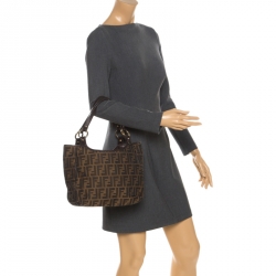 Pre Owned Fendi Tobacco Zucca Canvas Chef Shopper Tote