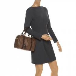 Pre Owned Fendi Brown Zucchino Coated Canvas Small Forever Bauletto Boston Bag