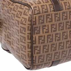 Pre Owned Fendi Brown Zucchino Coated Canvas Small Forever Bauletto Boston Bag
