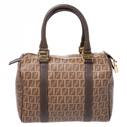 Pre Owned Fendi Brown Zucchino Coated Canvas Small Forever Bauletto Boston Bag