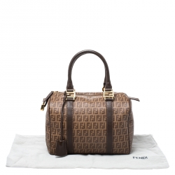 Pre Owned Fendi Brown Zucchino Coated Canvas Small Forever Bauletto Boston Bag