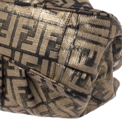 Pre Owned Fendi Gold/Brown Zucca Shimmering Fabric Small Mia Shoulder Bag