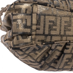 Pre Owned Fendi Gold/Brown Zucca Shimmering Fabric Small Mia Shoulder Bag