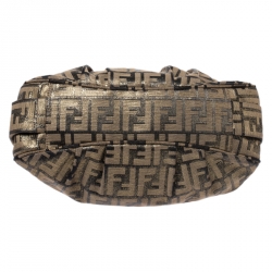 Pre Owned Fendi Gold/Brown Zucca Shimmering Fabric Small Mia Shoulder Bag