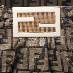 Pre Owned Fendi Gold/Brown Zucca Shimmering Fabric Small Mia Shoulder Bag